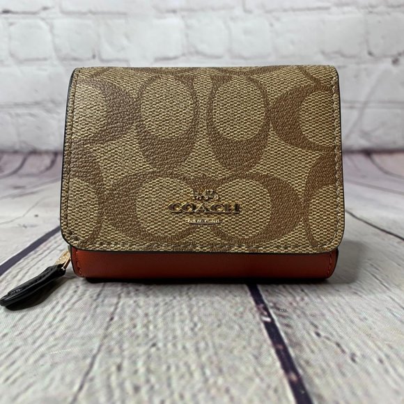 Coach Handbags - Coach Small Trifold Colourblock Wallet Khaki Multi